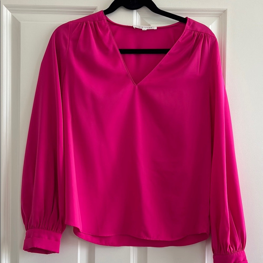 Pink Puff Sleeve Ribbed Blouse